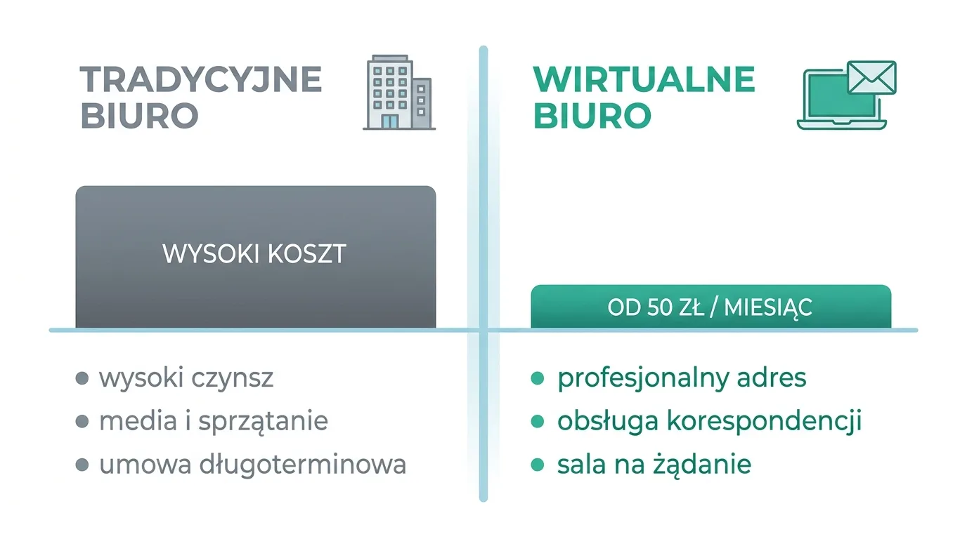 Porównanie kosztów tradycyjnego biura i wirtualnego biura dla sklepu internetowego od 50 zł miesięcznie